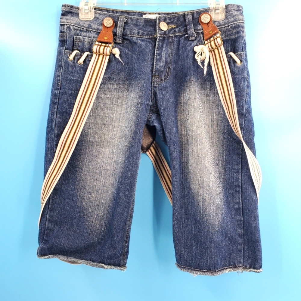 Carmin LA  cotton denim shorts striped suspenders